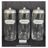 Three Tall Glass & Metal Lidded Pasta Canisters