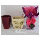 Three Mixed Pottery & Glass Planters