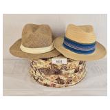 Two Ladies Straw Hats & Hat Box