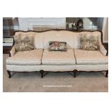 French Style Camelback Ivory Brocade Sofa