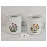Two Small Takahashi Japan Floral Ceramic Pitchers
