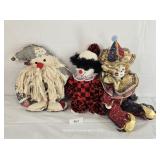 Three Porcelain & Rag Doll Clowns