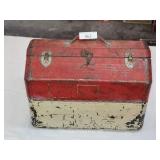 Large Red & White Vintage Metal Tool Box w/ Tools