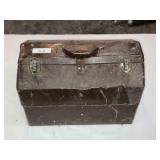 Brown Metal Vintage Tool Box w/ Tool