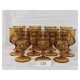 Set of 11 Amber Medallion Tea Glasses
