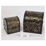Two Small Embossed Metal &Wood Nesting Chests