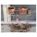 Wrought Iron Plant Shelf - Pots - Birdhouse