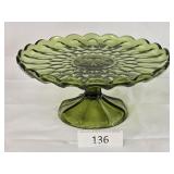 Dark Green Glass Footed Cake-Pie Stand