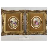Two Framed Ceramic Romantic Era Wall Hangings