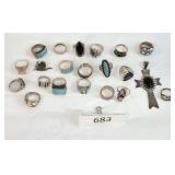 Sterling Silver Rings & Cross 147.3g Total Weight