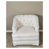 Upholstered White Swivel Rocker Barrel Chair