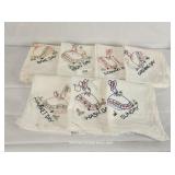Set Of Seven Embroidered Novelty Tea Towels