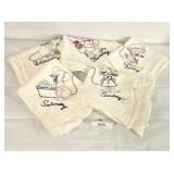 Set of Five Daily Embroidered "Mouse" Tea Towels