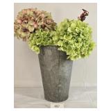 Zinc Coated Metal Bucket Vase w/ Faux Greenery