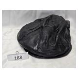 Giovanni Navarre Black Leather Flat Cap