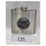 Maxam Brushed Steel Metal Skull Flask NEW