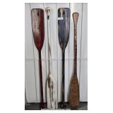 Four Decorative Wood Oars - Three w/ Mounted Hooks