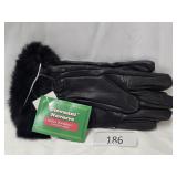 Giovanni Navarre Black Leather Ladies Gloves Med