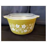 Pyrex 473 Spring Blossom Green 1qt Dish w/ Lid