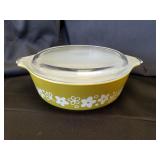 Pyrex 471 Spring Blossom Green 1pt Dish w/ Lid