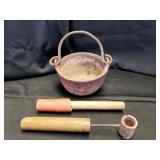 Small Antique Cast Iron Smelting Crucible with Lad