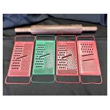 Vintage Kitchen - Wood Rolling Pin & (4) Graters