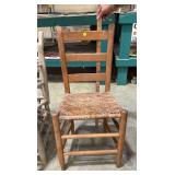 Primitive Ladder Back Woven Seat Wooden Chair