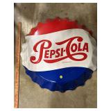 Large Pepsi-Cola Bottle Cap Metal Advertising Sign