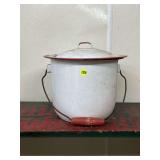 Vintage Style White Enamelware Pot with Lid