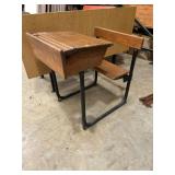Wood School Desk with Attached Seat