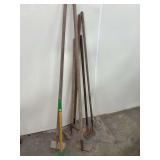 Assorted Lot of Garden Tools - Rakes, Hoes