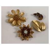 Set of 4 Floral and Leaf Brooches