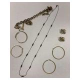 Mixed Lot of Costume Jewelry: Charm Bracelet, Earrings, and Necklace