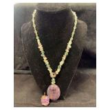 Handmade Fluorite and Amethyst Necklace with Pendant