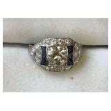 Platinum Diamond Ring with Sapphires