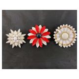 Set of Three Flower Pin Brooches