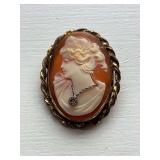 Vintage Gold Tone Hand Carved Shell Brooch