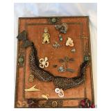 Framed Collection of Costume Jewelry and Pins