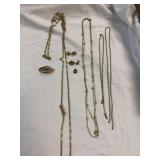 Gold Tone Necklaces, Earrings, Pin