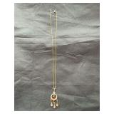14k Yellow Gold Ruby & Pearl Lavalier Necklace