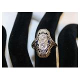 Ladies White Diamond and Sapphire Ring