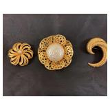 Set of Three Gold Tone Fashion Brooches
