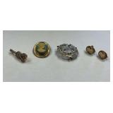 Lot of Costume Jewelry: Cameo Earrings, Brooches, and Guitar Pin