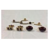Lot of Gold Tone Cufflinks with Red Stone Button Stays