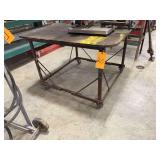 Metal Table - Wood Top on Castors 4'x4'