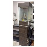 Tower Display Showcase with Wood Grain Finish and Integrated Lighting