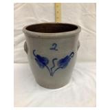 2 Gal. Salt Glazed Stoneware Crock w/ Cobalt