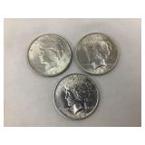 (3) 1922 Peace Silver Dollars