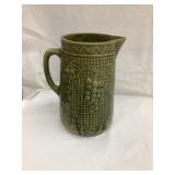 Green Glazed Stoneware Pitcher w/ Grapes/Lattice