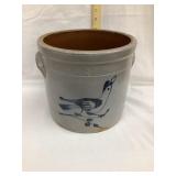 Salt Glazed 2 Gal. Crock w/ Cobalt Bird Design,